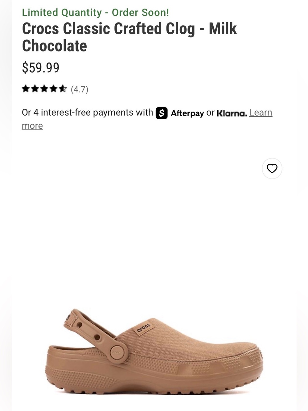 CROCS Classic Crafted Clog in Milk Chocolate